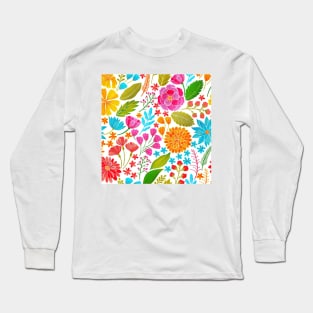 Seamless Floral Meadow Pattern Long Sleeve T-Shirt